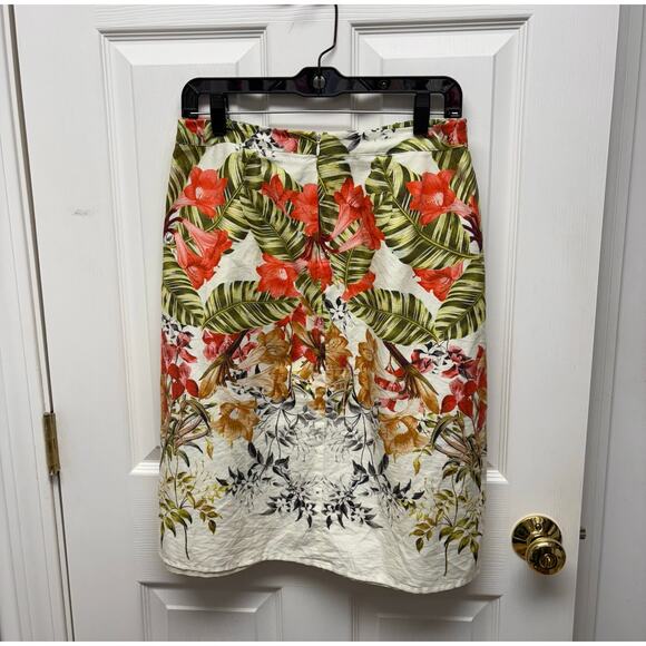 Talbots Tropical Print Skirt, Linen Blend, Lined, Pleats, Women's Size 10p - Picture 2 of 5